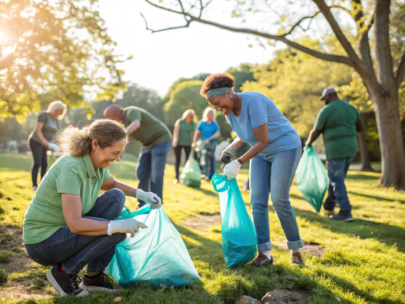 A photograph capturing volunteers participating in a clean-up event around the Saint-Thélo church, showcasing community involvement and environmental stewardship.