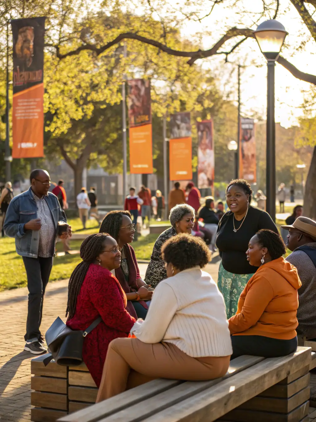 A vibrant image of a Community Heritage Day event, featuring people of all ages participating in guided tours and historical reenactments.